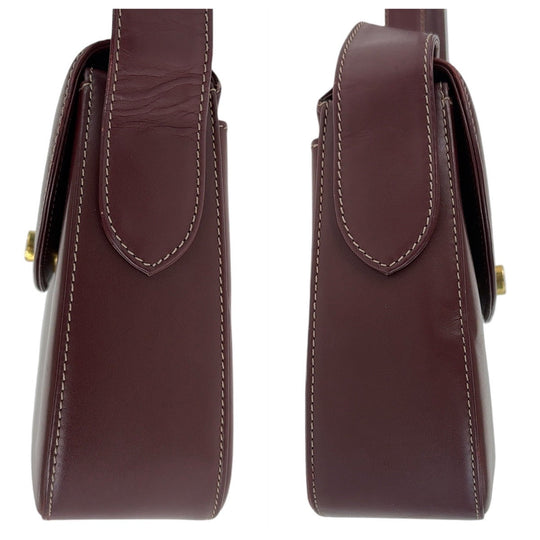 CARTIER Shoulder Bag leather Wine Red Bordeaux Gold Metal Crossbody Shoulder Bag Pochette Must Line Women Used Authentic