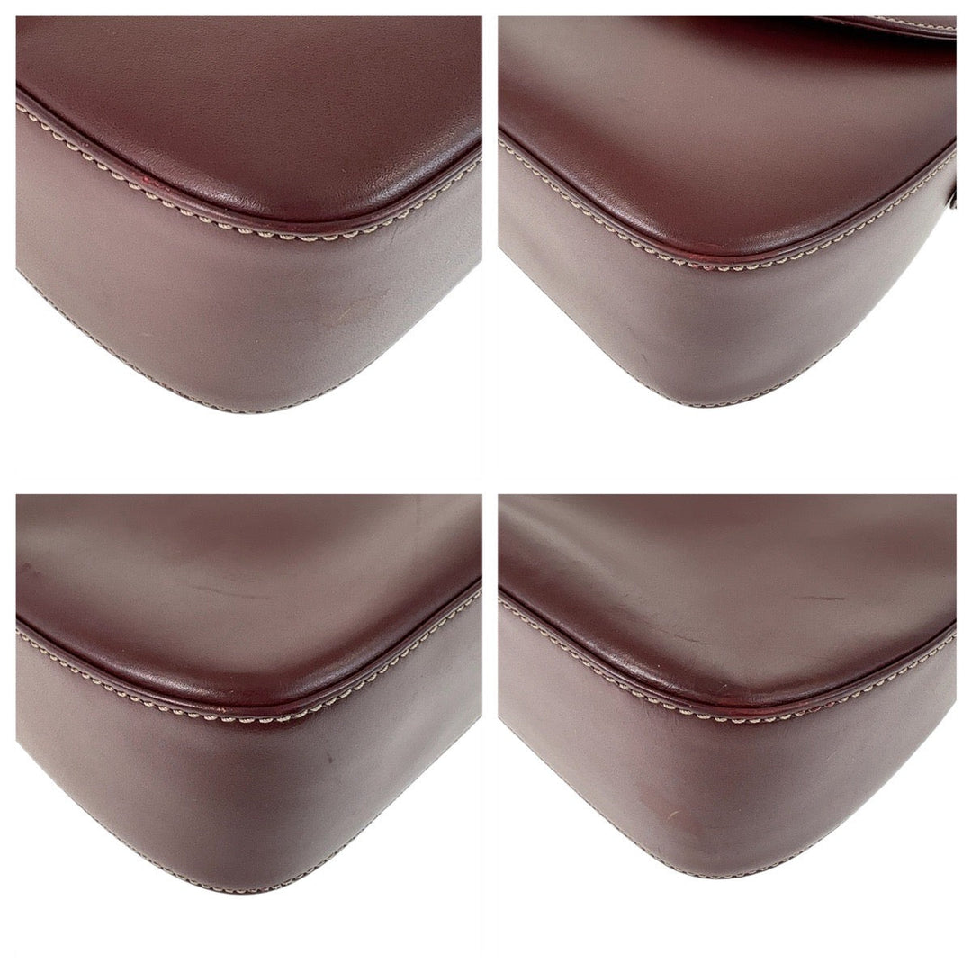 CARTIER Shoulder Bag leather Wine Red Bordeaux Gold Metal Crossbody Shoulder Bag Pochette Must Line Women Used Authentic
