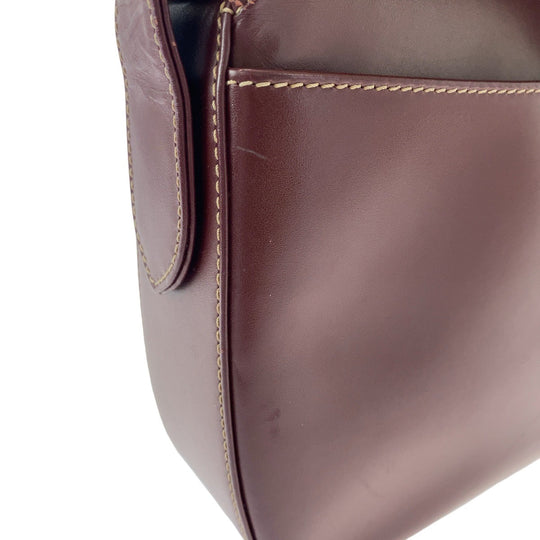 CARTIER Shoulder Bag leather Wine Red Bordeaux Gold Metal Crossbody Shoulder Bag Pochette Must Line Women Used Authentic