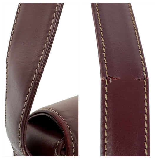 CARTIER Shoulder Bag leather Wine Red Bordeaux Gold Metal Crossbody Shoulder Bag Pochette Must Line Women Used Authentic