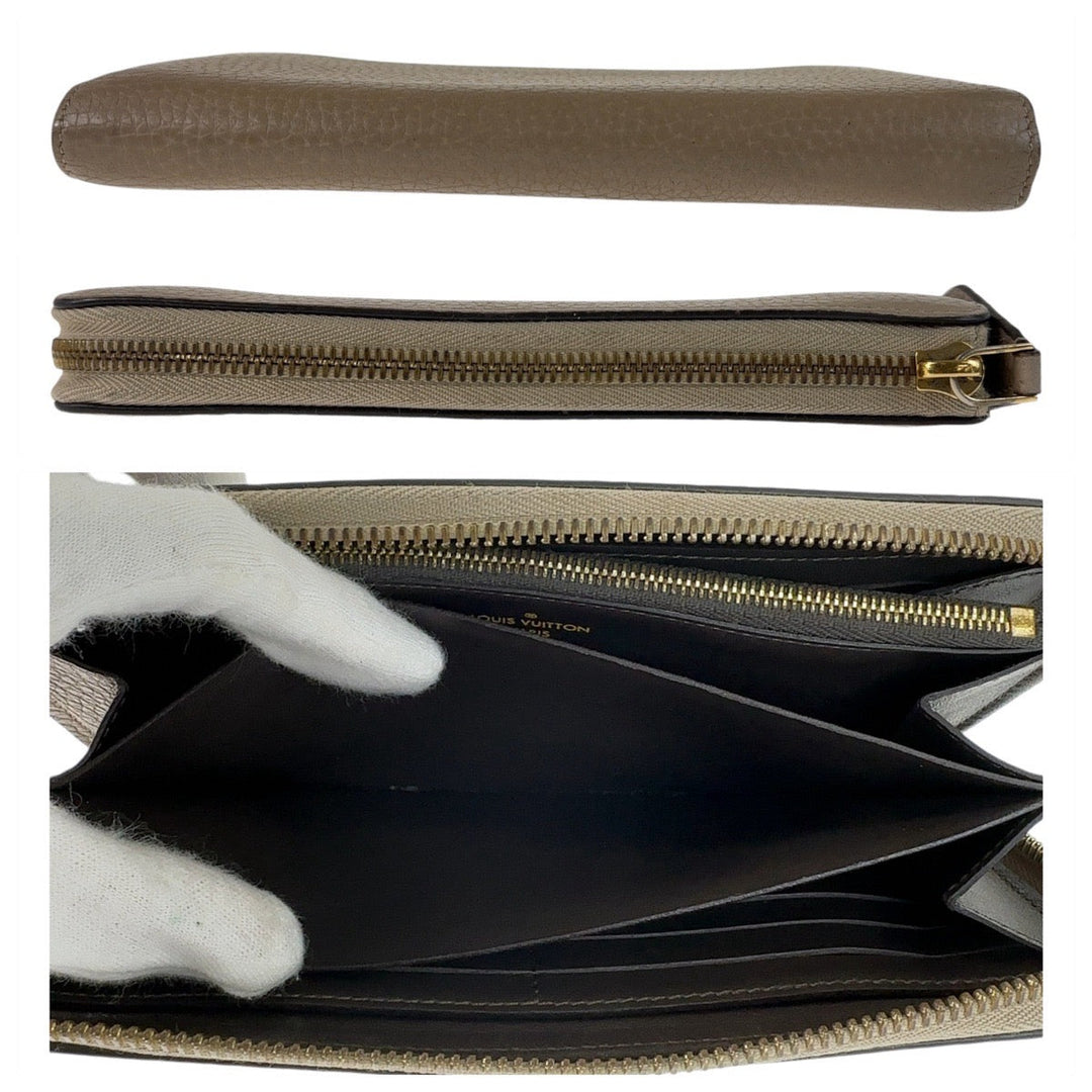 LOUIS VUITTON Long Wallet Purse M63104 leather Galle Beige Gold Metal Long Wallet Purse Taurillon Clemence Portefeuille comet Women Used Authentic