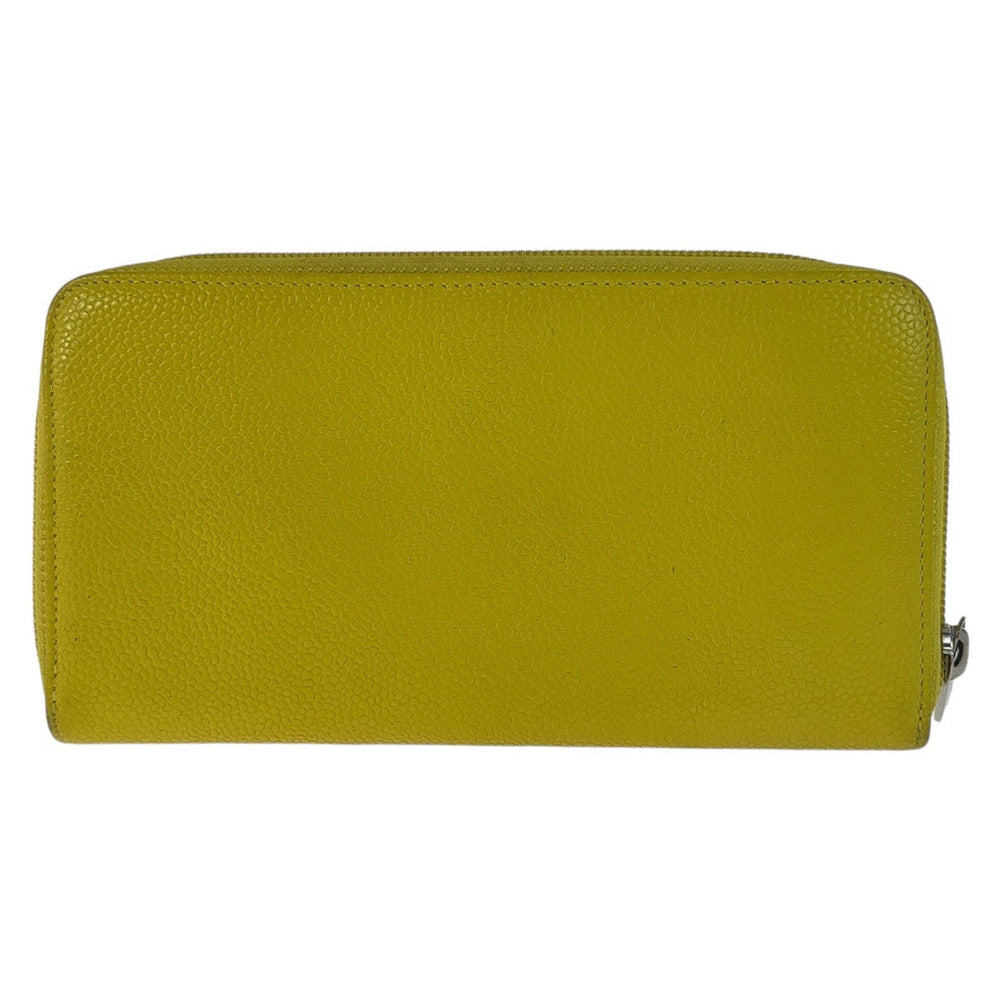 CHANEL Long Wallet Purse Caviar skin Yellow SilverMetal Long Wallet Purse COCO Mark Women Used Authentic