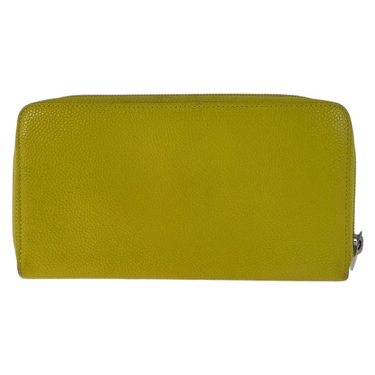 CHANEL Long Wallet Purse Caviar skin Yellow SilverMetal Long Wallet Purse COCO Mark Women Used Authentic