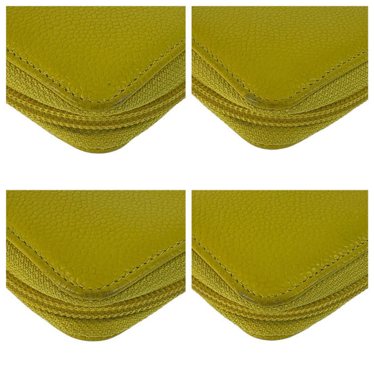 CHANEL Long Wallet Purse Caviar skin Yellow SilverMetal Long Wallet Purse COCO Mark Women Used Authentic