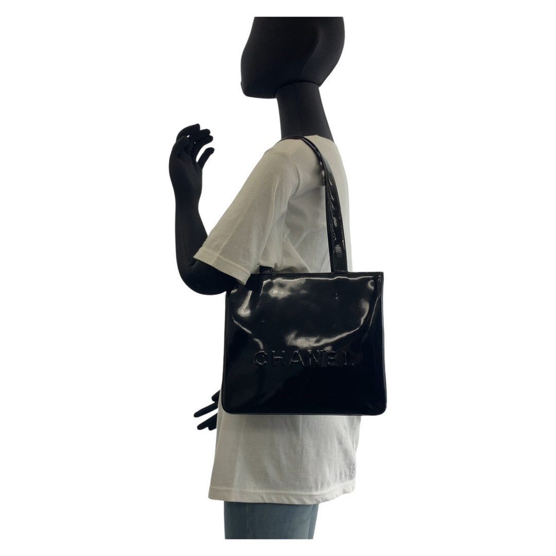 CHANEL Tote Bag enamel Black Gold Metal Tote Bag Shoulder Bag Women Used Authentic