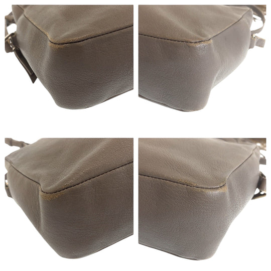 YVES SAINT LAURENT Shoulder Bag leather Greige SilverMetal Shoulder Bag pochette YSL logo fringe Women Used Authentic