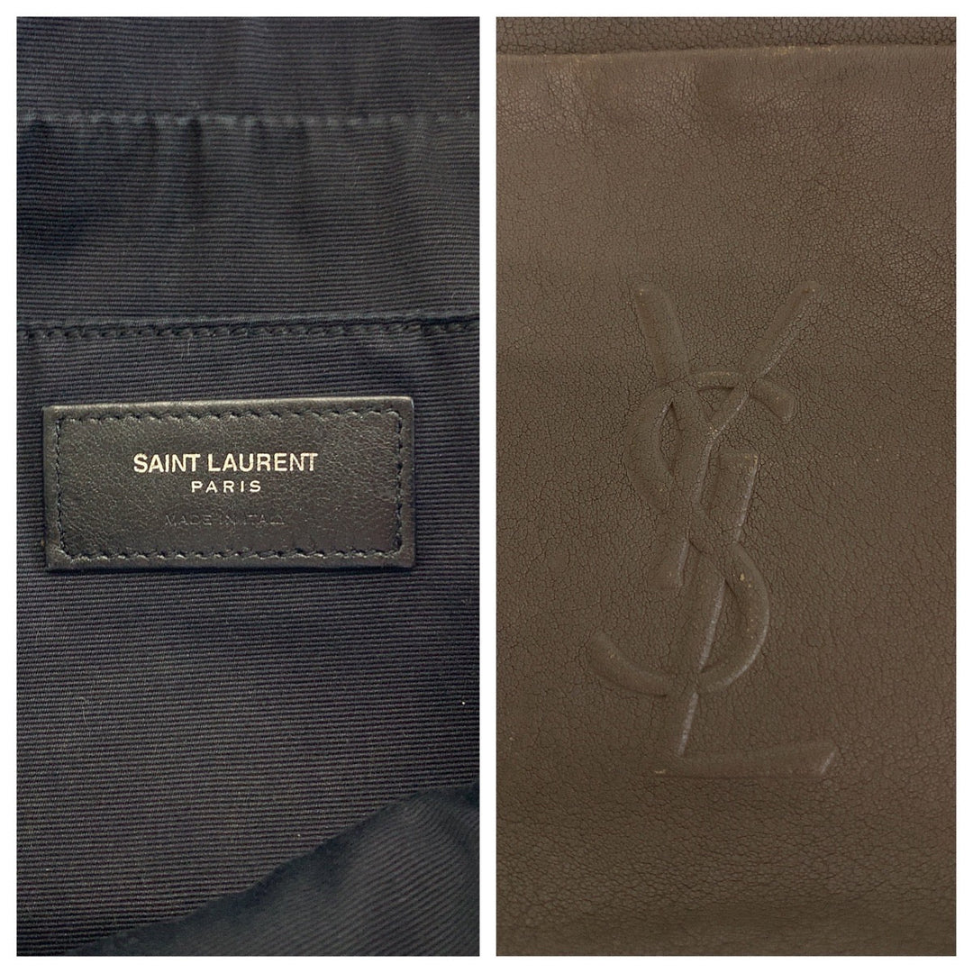YVES SAINT LAURENT Shoulder Bag leather Greige SilverMetal Shoulder Bag pochette YSL logo fringe Women Used Authentic