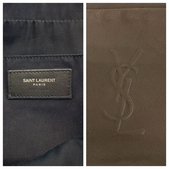 YVES SAINT LAURENT Shoulder Bag leather Greige SilverMetal Shoulder Bag pochette YSL logo fringe Women Used Authentic