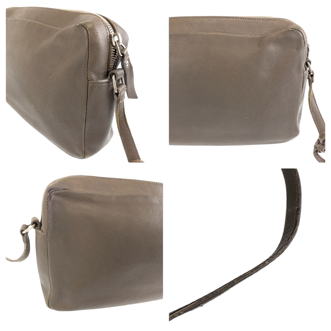 YVES SAINT LAURENT Shoulder Bag leather Greige SilverMetal Shoulder Bag pochette YSL logo fringe Women Used Authentic