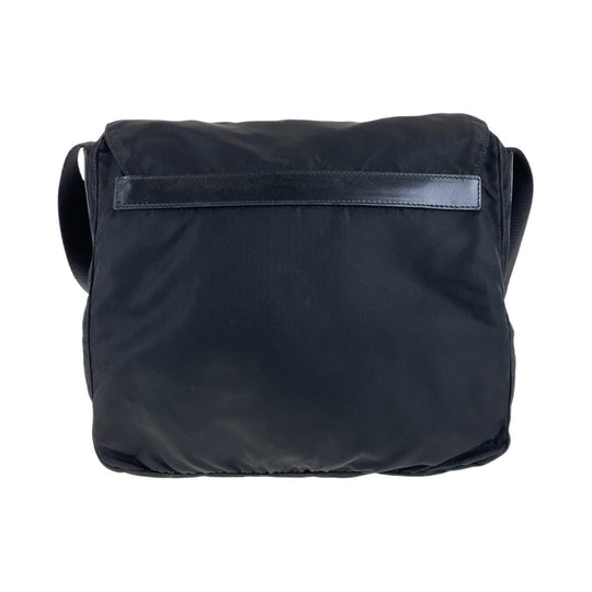 PRADA Shoulder Bag Nylon, Leather Black SilverMetal Crossbody Shoulder Bag Pochette Test Triangle With logo mens Used Authentic