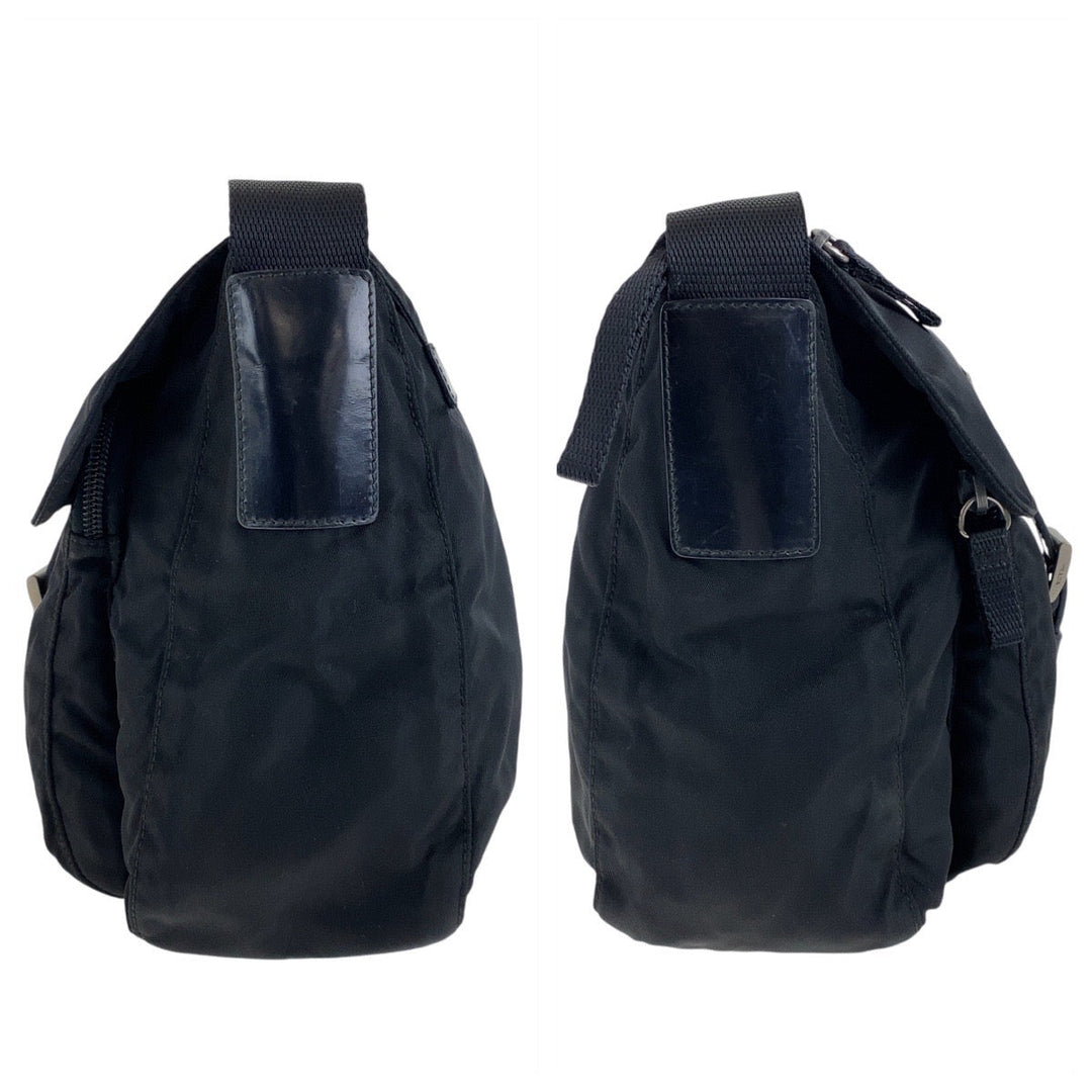 PRADA Shoulder Bag Nylon, Leather Black SilverMetal Crossbody Shoulder Bag Pochette Test Triangle With logo mens Used Authentic
