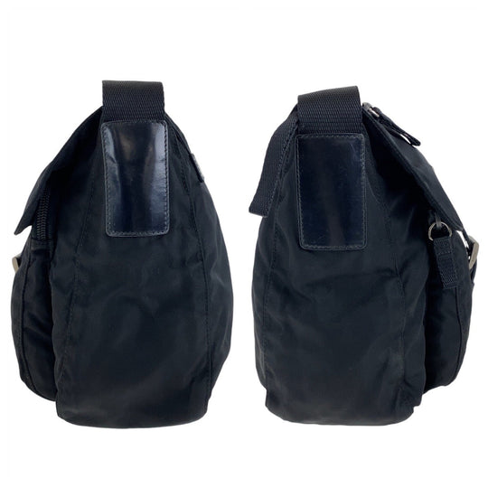 PRADA Shoulder Bag Nylon, Leather Black SilverMetal Crossbody Shoulder Bag Pochette Test Triangle With logo mens Used Authentic