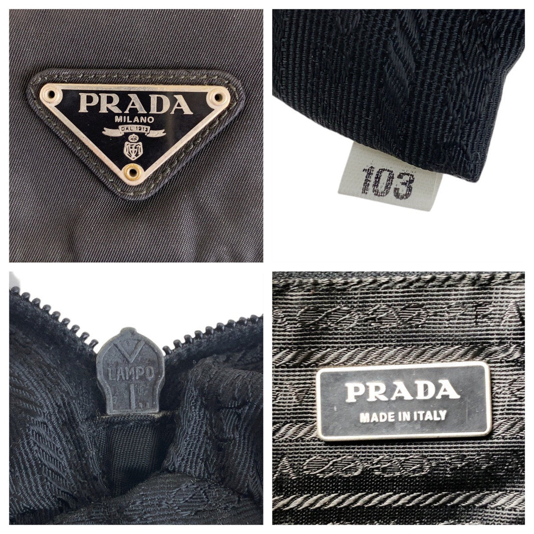 PRADA Shoulder Bag Nylon, Leather Black SilverMetal Crossbody Shoulder Bag Pochette Test Triangle With logo mens Used Authentic