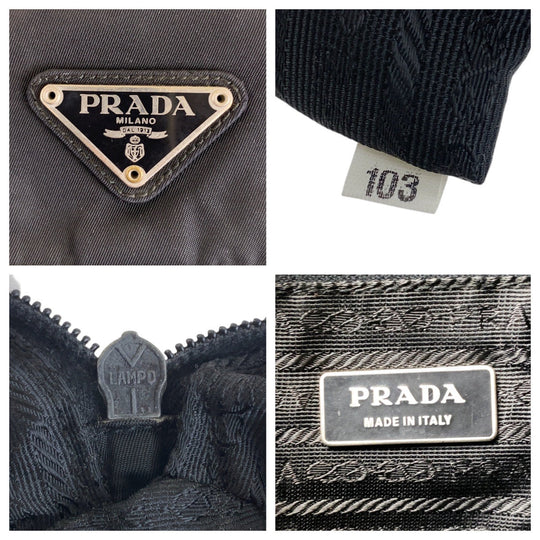 PRADA Shoulder Bag Nylon, Leather Black SilverMetal Crossbody Shoulder Bag Pochette Test Triangle With logo mens Used Authentic