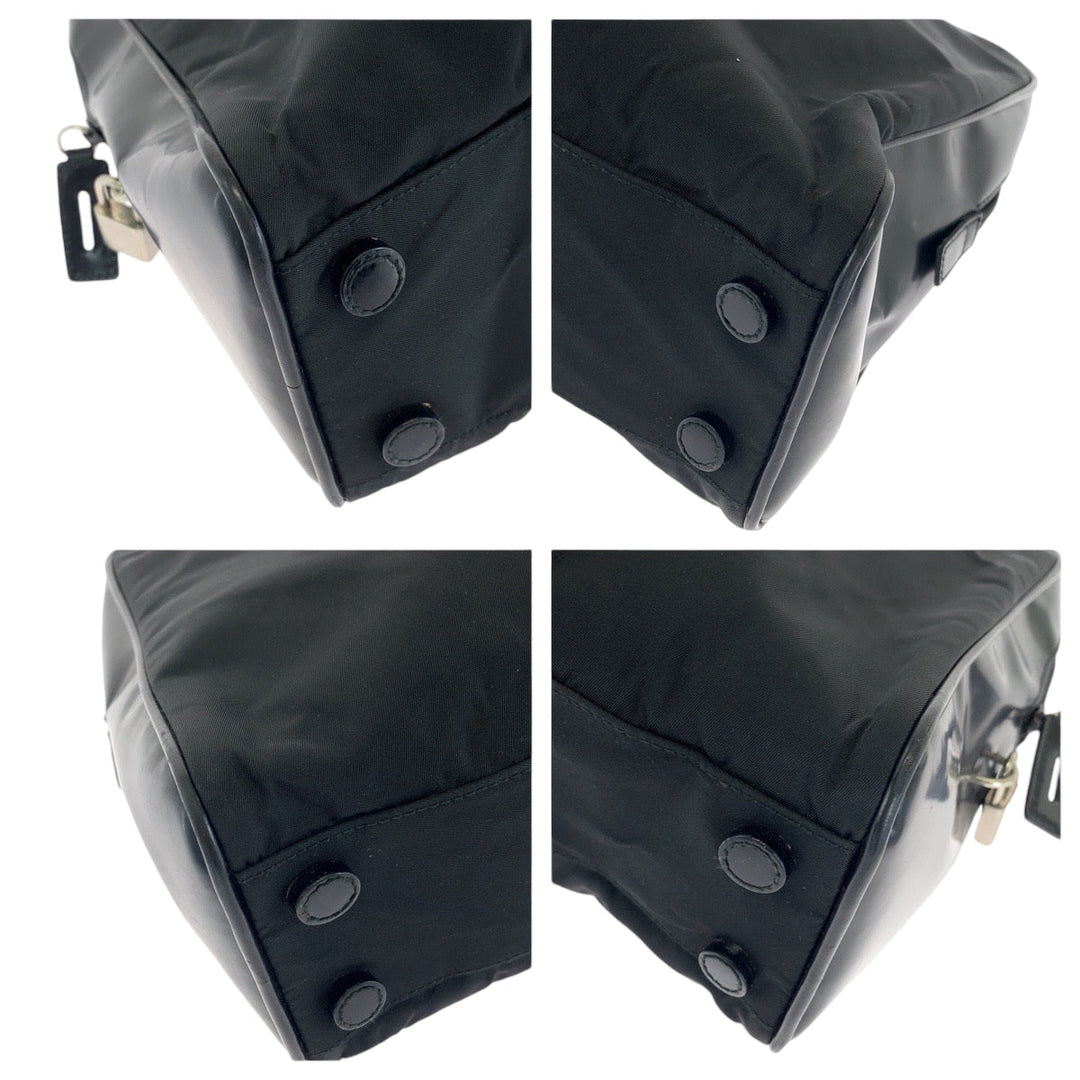PRADA Handbag B7563 Nylon Black SilverMetal Handbag Test Triangle With logo Women Used Authentic