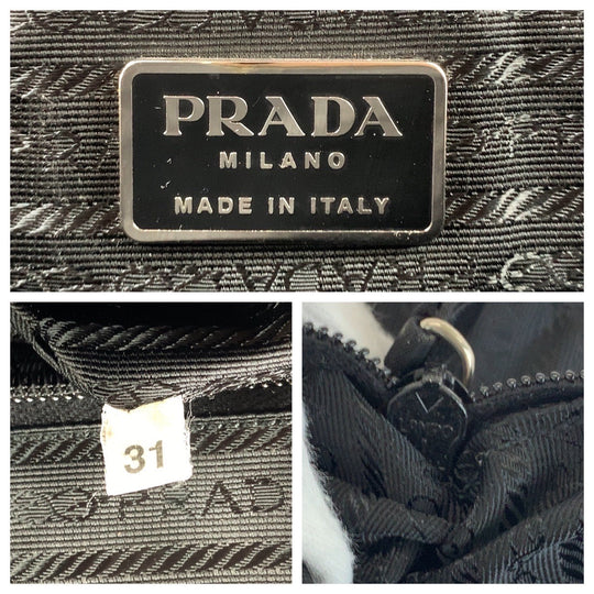PRADA Handbag B7563 Nylon Black SilverMetal Handbag Test Triangle With logo Women Used Authentic