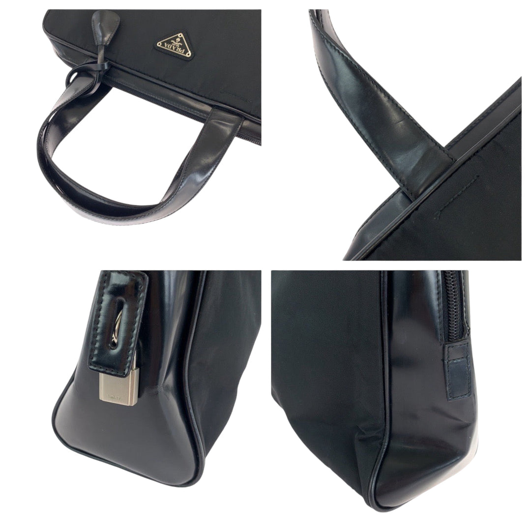 PRADA Handbag B7563 Nylon Black SilverMetal Handbag Test Triangle With logo Women Used Authentic