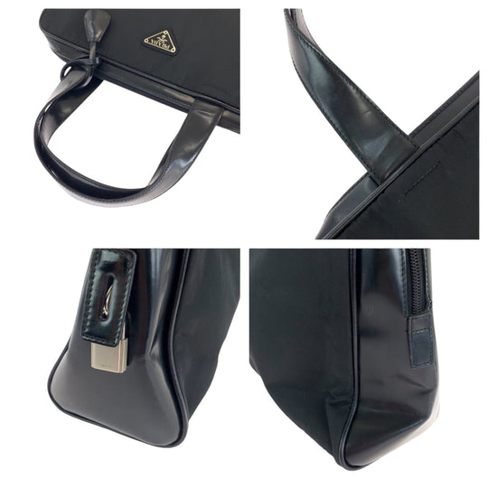 PRADA Handbag B7563 Nylon Black SilverMetal Handbag Test Triangle With logo Women Used Authentic