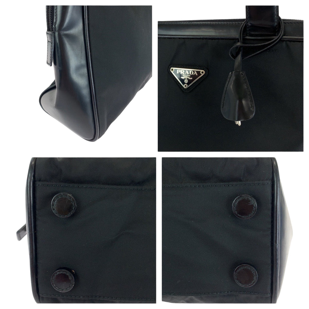PRADA Handbag B7563 Nylon Black SilverMetal Handbag Test Triangle With logo Women Used Authentic