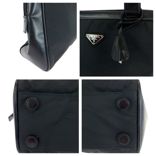 PRADA Handbag B7563 Nylon Black SilverMetal Handbag Test Triangle With logo Women Used Authentic