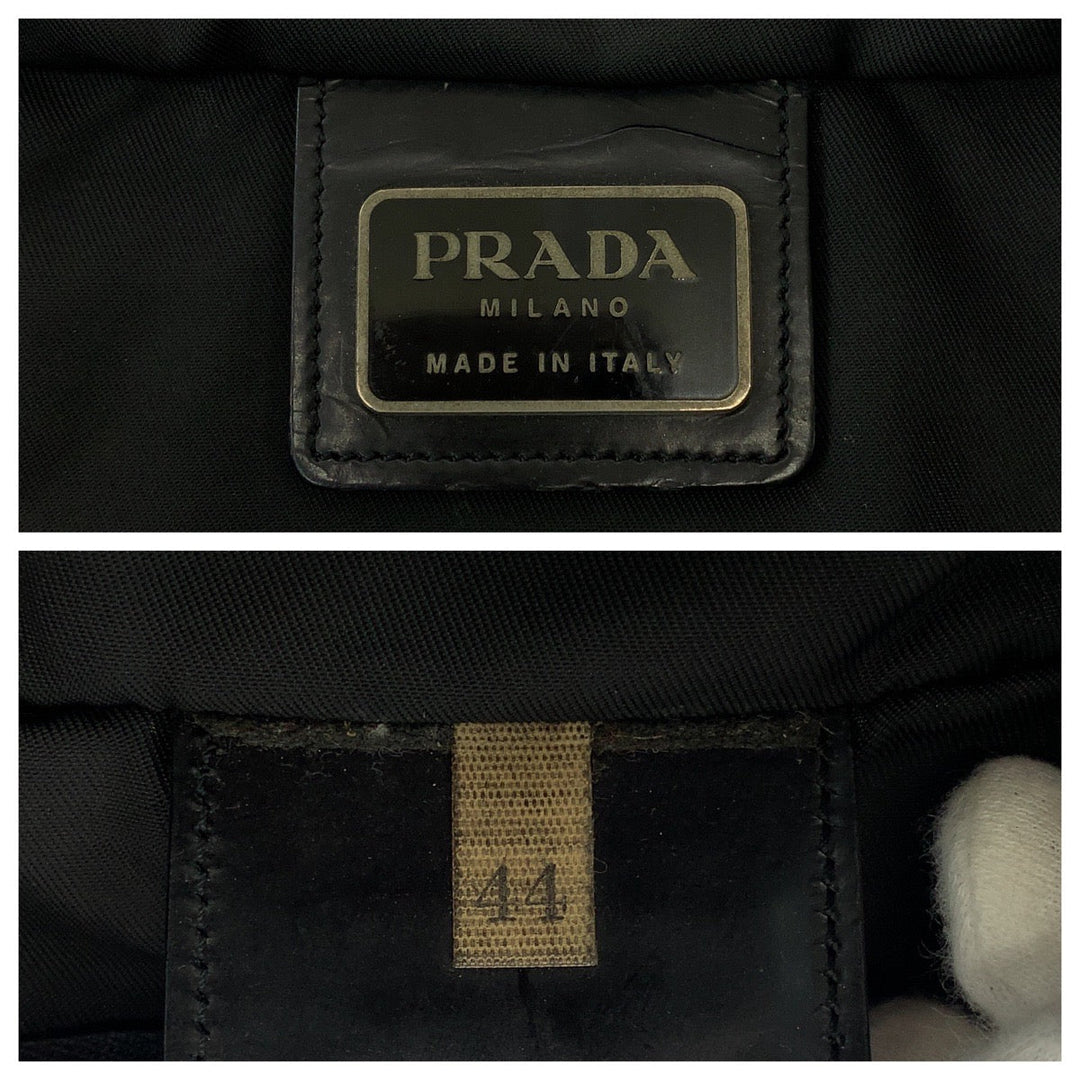 PRADA Tote Bag Nylon Black SilverMetal Tote Bag Shoulder Bag Test Triangle With logo Women Used Authentic