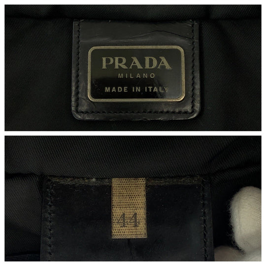PRADA Tote Bag Nylon Black SilverMetal Tote Bag Shoulder Bag Test Triangle With logo Women Used Authentic