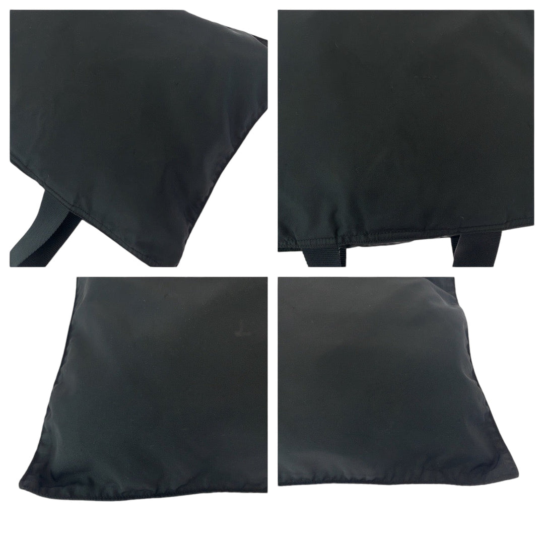 PRADA Tote Bag Nylon Black SilverMetal Tote Bag Shoulder Bag Test Triangle With logo Women Used Authentic
