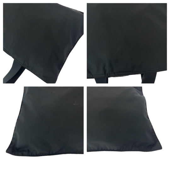 PRADA Tote Bag Nylon Black SilverMetal Tote Bag Shoulder Bag Test Triangle With logo Women Used Authentic
