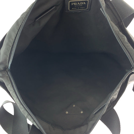 PRADA Tote Bag Nylon Black SilverMetal Tote Bag Shoulder Bag Test Triangle With logo Women Used Authentic