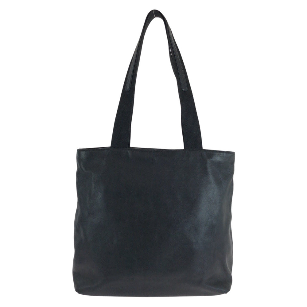 PRADA Tote Bag leather Black SilverMetal Tote Bag Shoulder Bag Unisex Triangle With logo Women Used Authentic