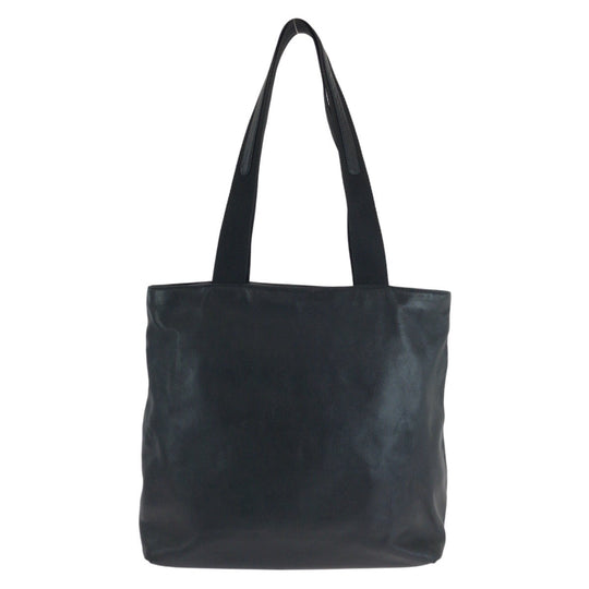PRADA Tote Bag leather Black SilverMetal Tote Bag Shoulder Bag Unisex Triangle With logo Women Used Authentic