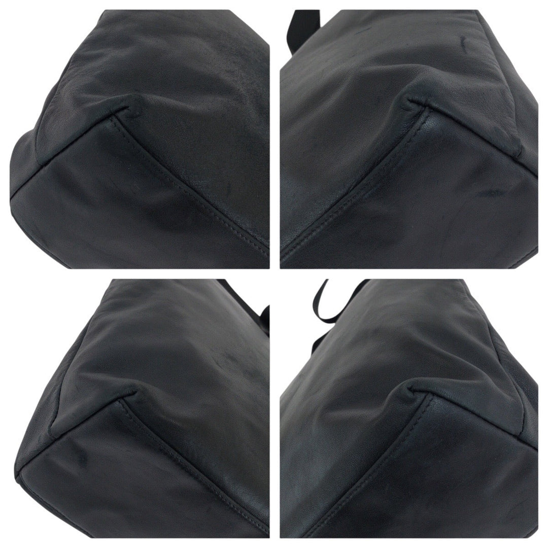 PRADA Tote Bag leather Black SilverMetal Tote Bag Shoulder Bag Unisex Triangle With logo Women Used Authentic