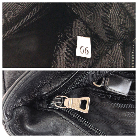 PRADA Tote Bag leather Black SilverMetal Tote Bag Shoulder Bag Unisex Triangle With logo Women Used Authentic