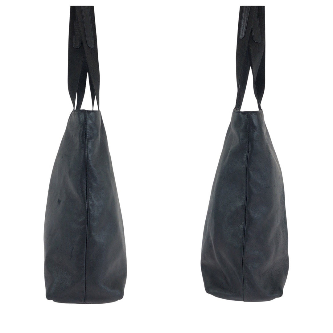 PRADA Tote Bag leather Black SilverMetal Tote Bag Shoulder Bag Unisex Triangle With logo Women Used Authentic