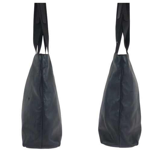 PRADA Tote Bag leather Black SilverMetal Tote Bag Shoulder Bag Unisex Triangle With logo Women Used Authentic