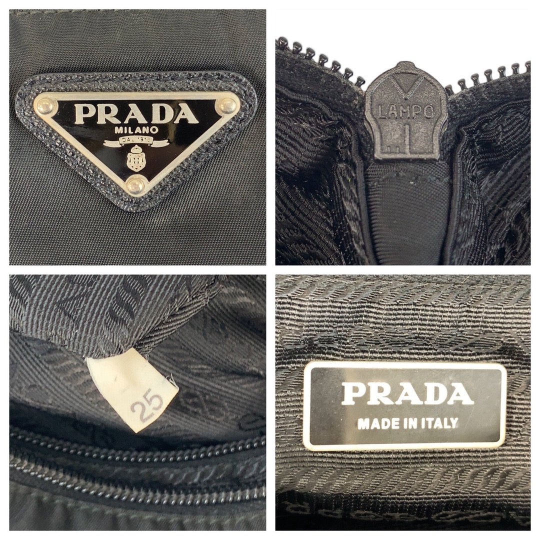 PRADA Shoulder Bag Nylon Black SilverMetal Crossbody Shoulder Bag Messenger Bag Testo Saffiano leather Triangle With logo mens Used Authentic