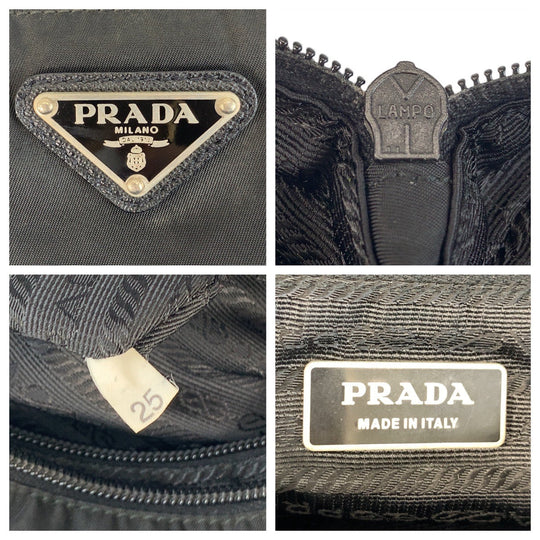 PRADA Shoulder Bag Nylon Black SilverMetal Crossbody Shoulder Bag Messenger Bag Testo Saffiano leather Triangle With logo mens Used Authentic