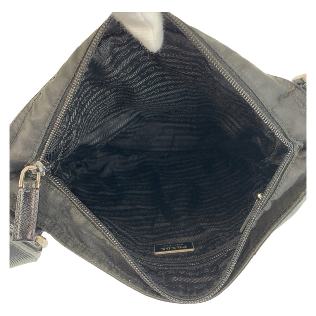 PRADA Shoulder Bag Nylon Black SilverMetal Crossbody Shoulder Bag Messenger Bag Testo Saffiano leather Triangle With logo mens Used Authentic