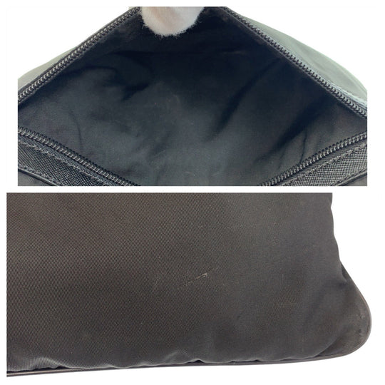 PRADA Shoulder Bag Nylon Black SilverMetal Crossbody Shoulder Bag Messenger Bag Testo Saffiano leather Triangle With logo mens Used Authentic
