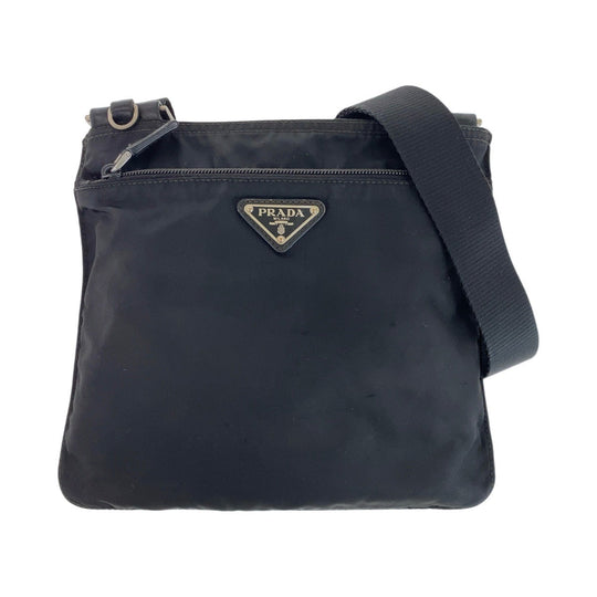 PRADA Shoulder Bag Nylon Black SilverMetal Crossbody Shoulder Bag Pochette Test Triangle With logo Women Used Authentic