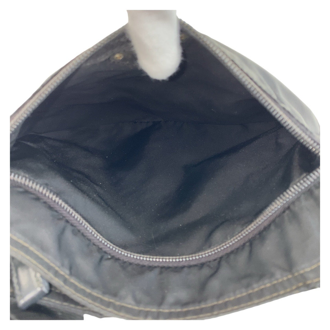 PRADA Shoulder Bag Nylon Black SilverMetal Crossbody Shoulder Bag Pochette Test Triangle With logo Women Used Authentic