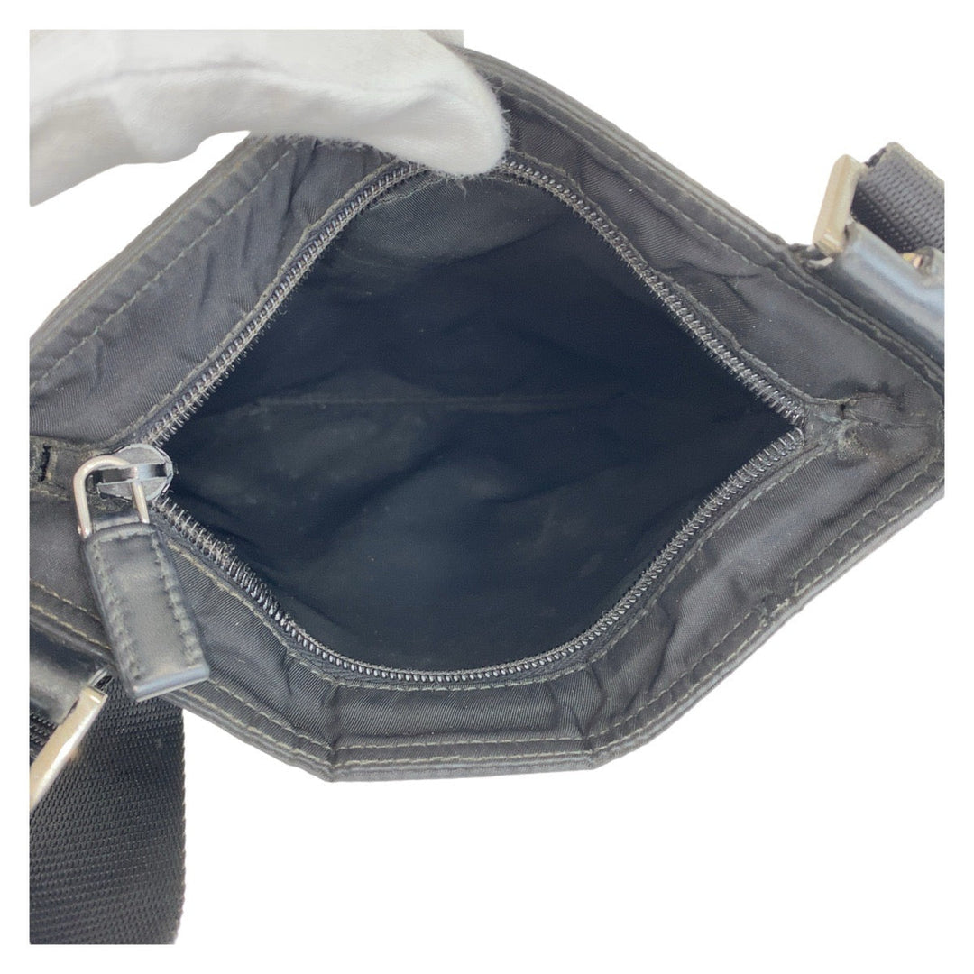 PRADA Shoulder Bag Nylon Black SilverMetal Crossbody Shoulder Bag Pochette Test Triangle With logo Women Used Authentic