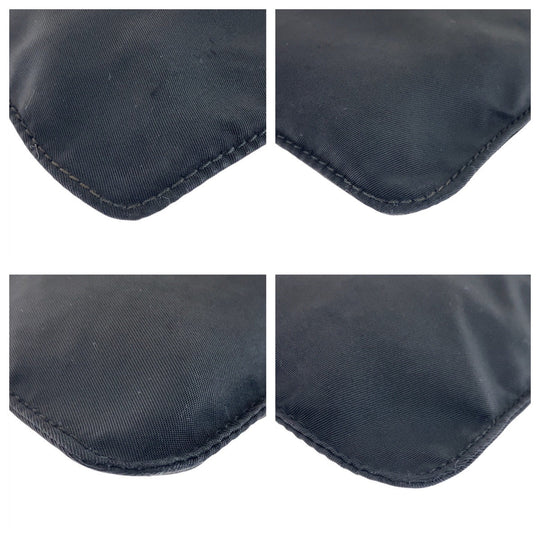 PRADA Shoulder Bag Nylon Black SilverMetal Crossbody Shoulder Bag Pochette Test Triangle With logo Women Used Authentic