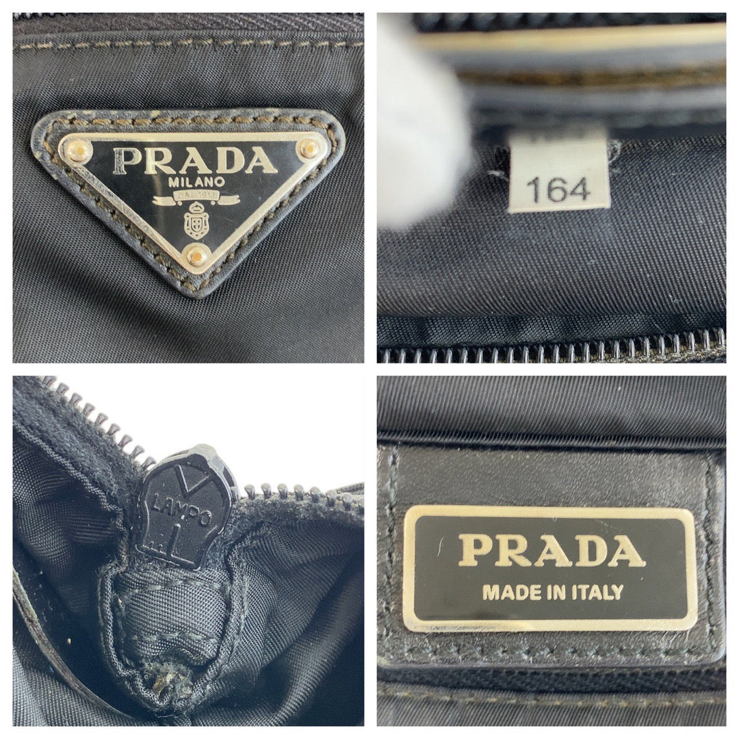 PRADA Shoulder Bag Nylon Black SilverMetal Crossbody Shoulder Bag Pochette Test Triangle With logo Women Used Authentic