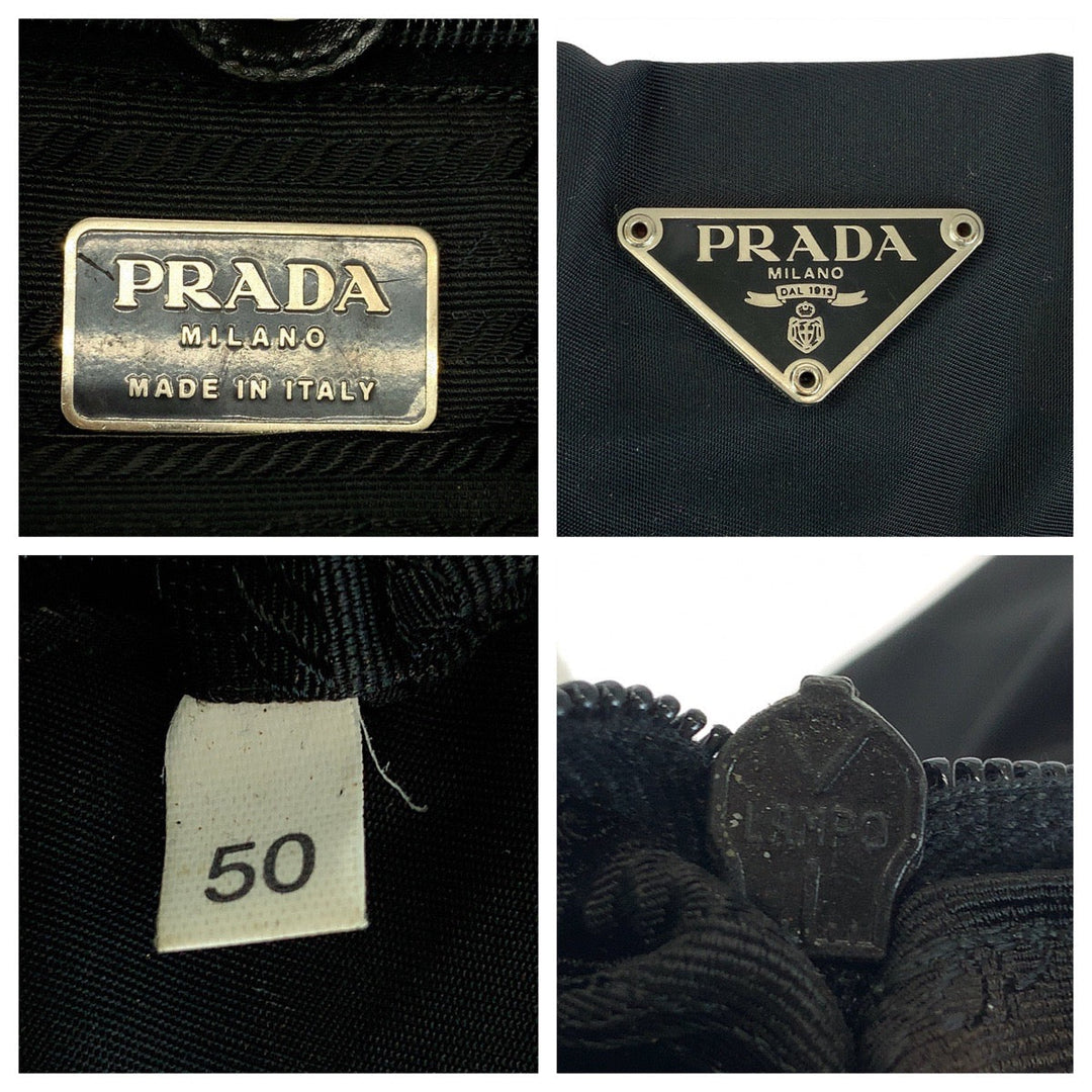 PRADA Tote Bag B11213 Nylon Black SilverMetal Tote Bag Shoulder Bag Test Triangle With logo Women Used Authentic