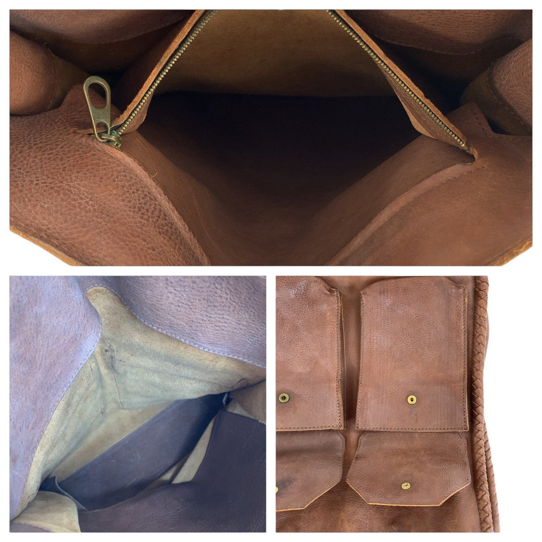 BOTTEGAVENETA Tote Bag leather Brown Gold Metal Tote Bag Shoulder Bag Unisex INTRECCIATO mens Used Authentic