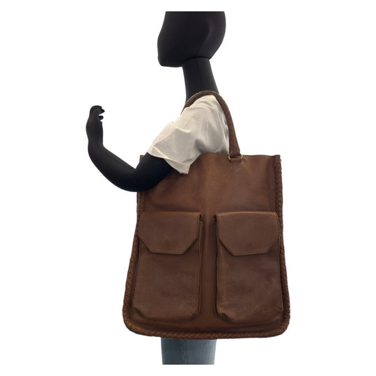 BOTTEGAVENETA Tote Bag leather Brown Gold Metal Tote Bag Shoulder Bag Unisex INTRECCIATO mens Used Authentic
