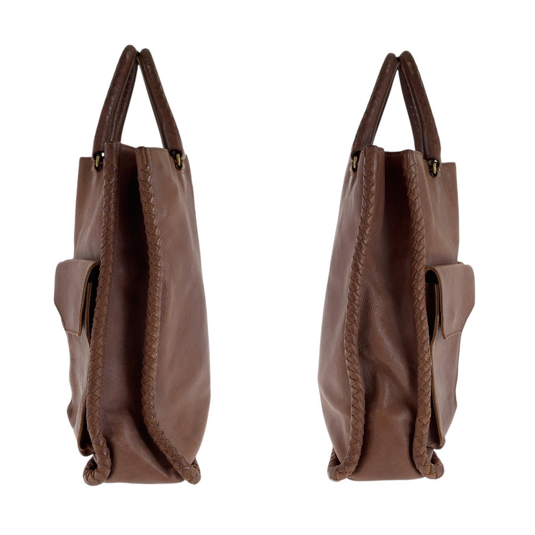 BOTTEGAVENETA Tote Bag leather Brown Gold Metal Tote Bag Shoulder Bag Unisex INTRECCIATO mens Used Authentic