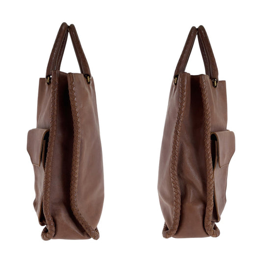 BOTTEGAVENETA Tote Bag leather Brown Gold Metal Tote Bag Shoulder Bag Unisex INTRECCIATO mens Used Authentic