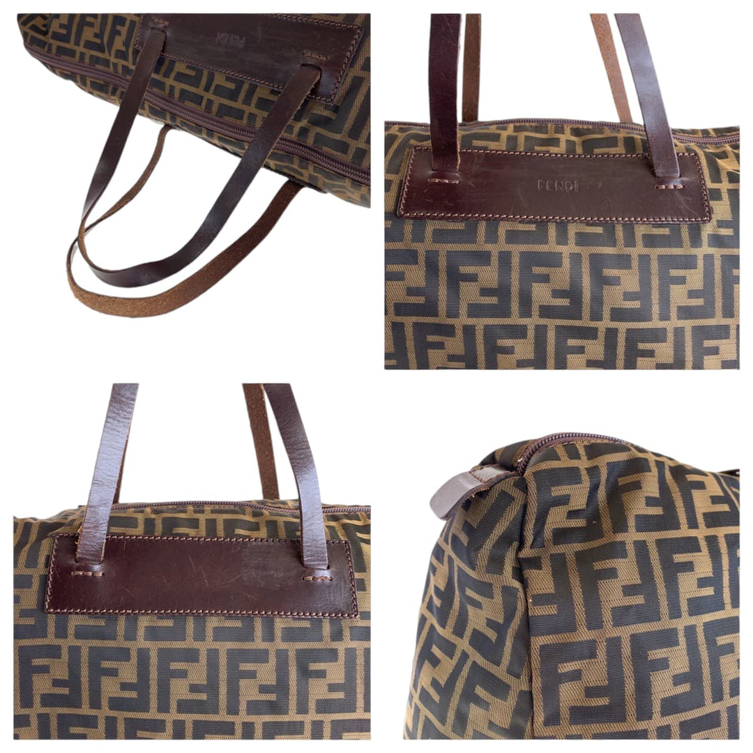 FENDI Tote Bag 15418 0 009 canvas Brown Silver Metal Tote Bag handbag Zucca Women Used Authentic